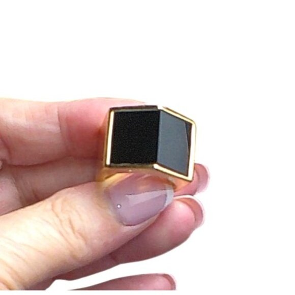Henri Bendel Luxe Hex Semi Precious Ring Rose Gold-Plated Brass With Black Onyx - Picture 4 of 5